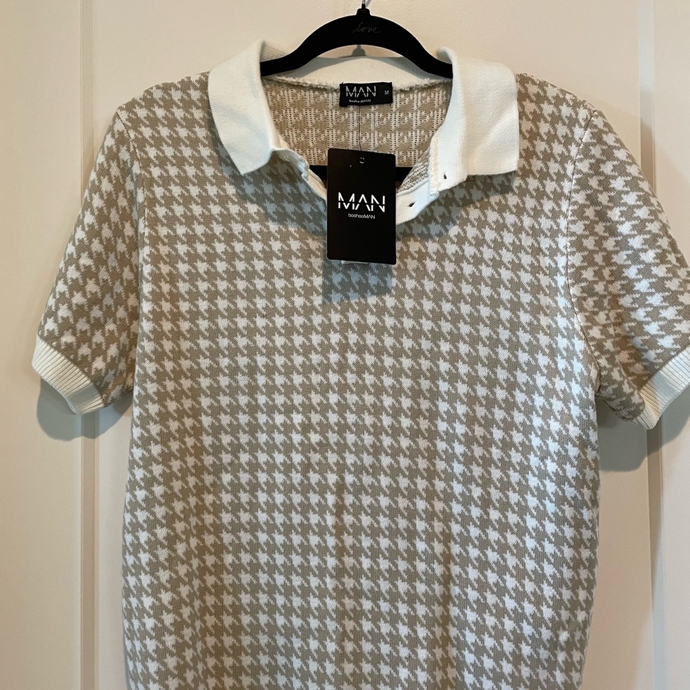Man houndstooth collared shirt